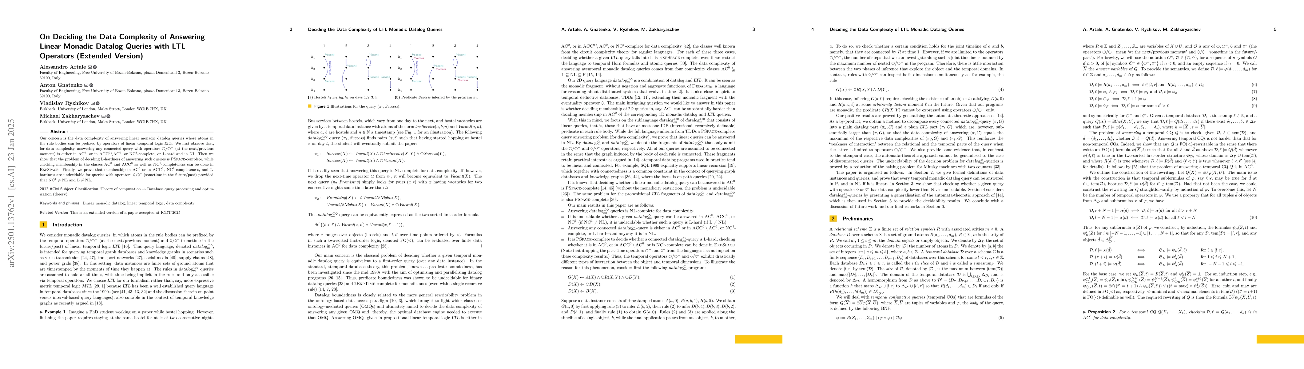 Thumbnail for On Deciding the Data Complexity of Answering Linear Monadic Datalog
  Queries with LTL Operators(Extended Version)