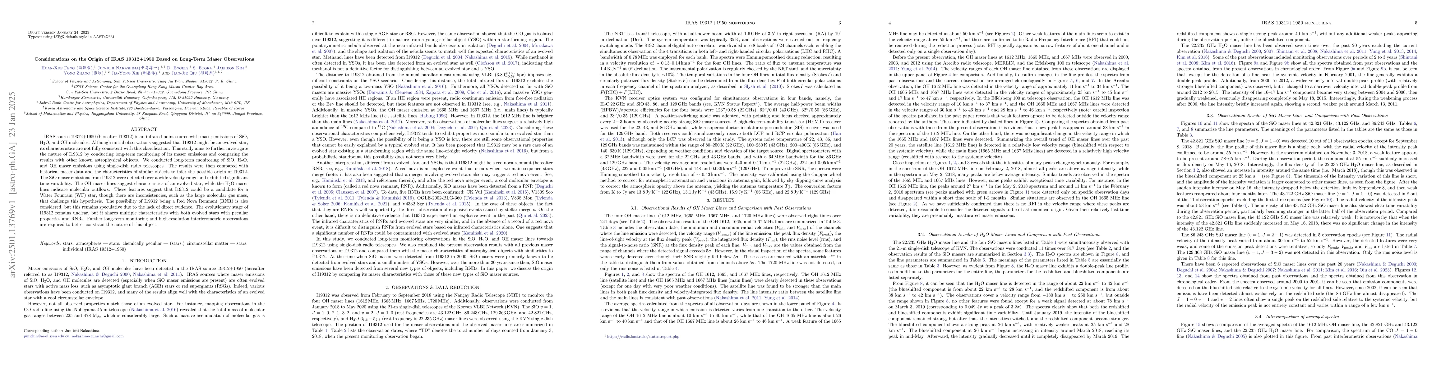 Thumbnail for Considerations on the Origin of IRAS 19312+1950 Based on Long-Term Maser
  Observations