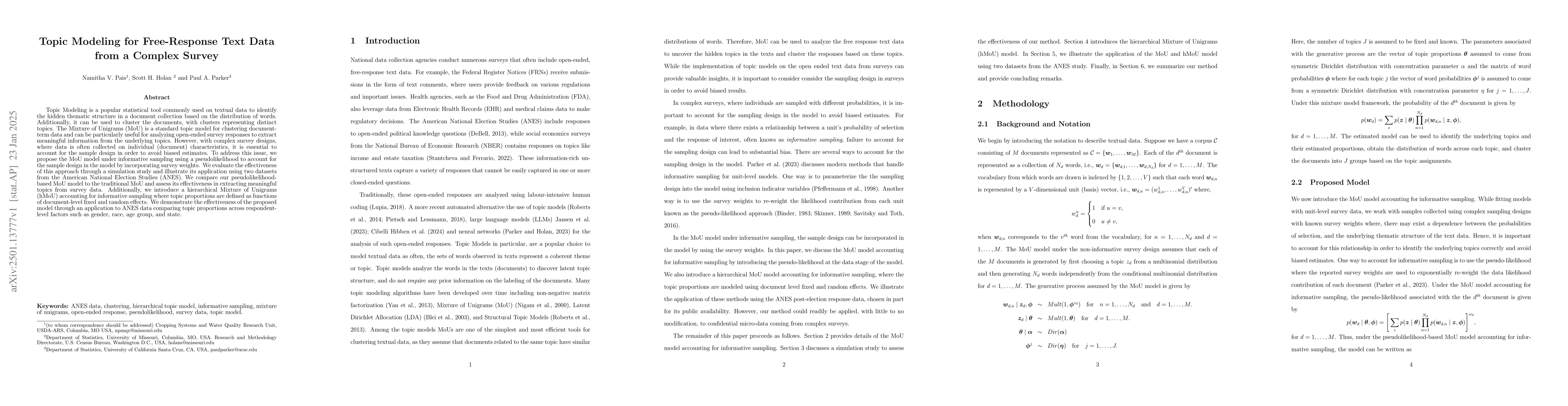 Thumbnail for Topic Modeling for Free-Response Text Data from a Complex Survey