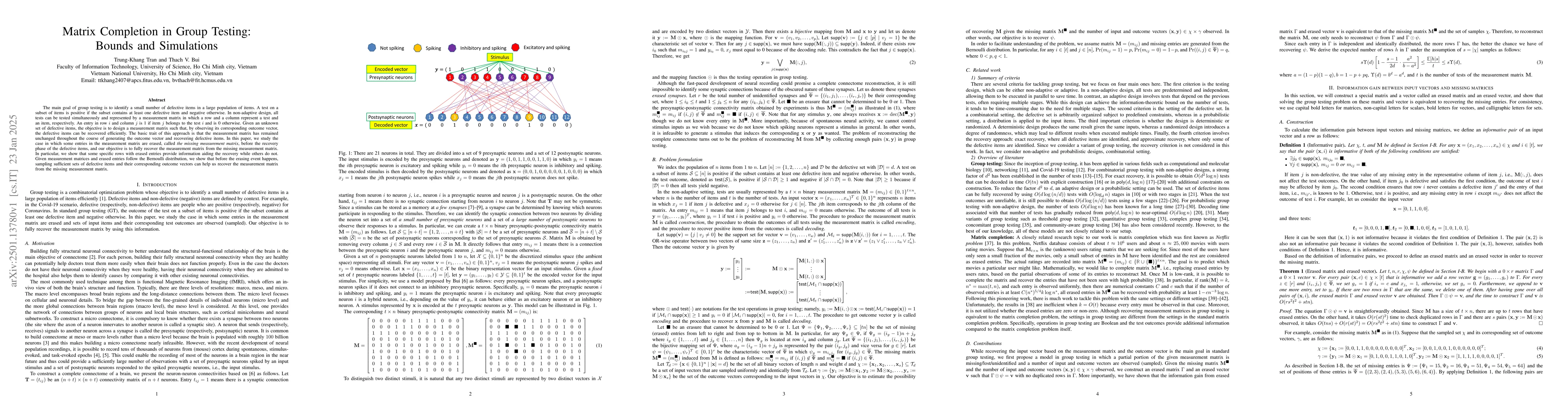 Thumbnail for Matrix Completion in Group Testing: Bounds and Simulations