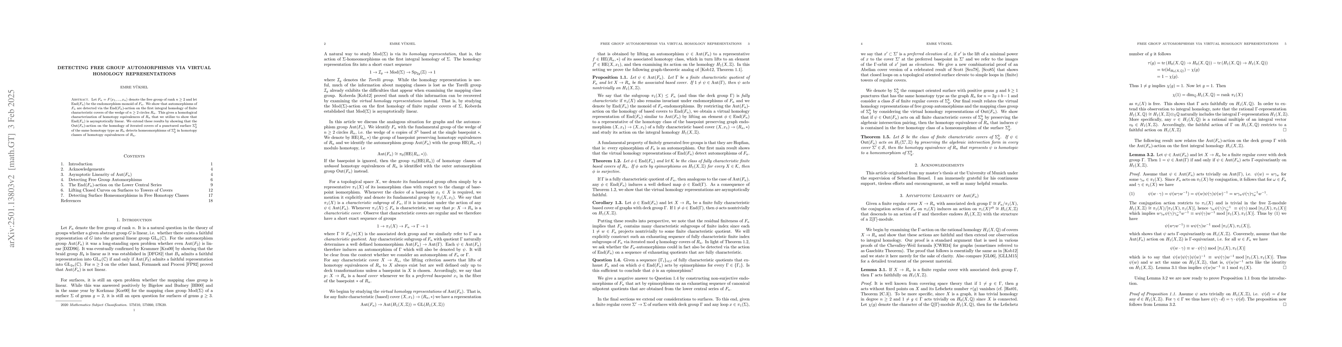 Thumbnail for Detecting Free Group Automorphisms via Virtual Homology Representations