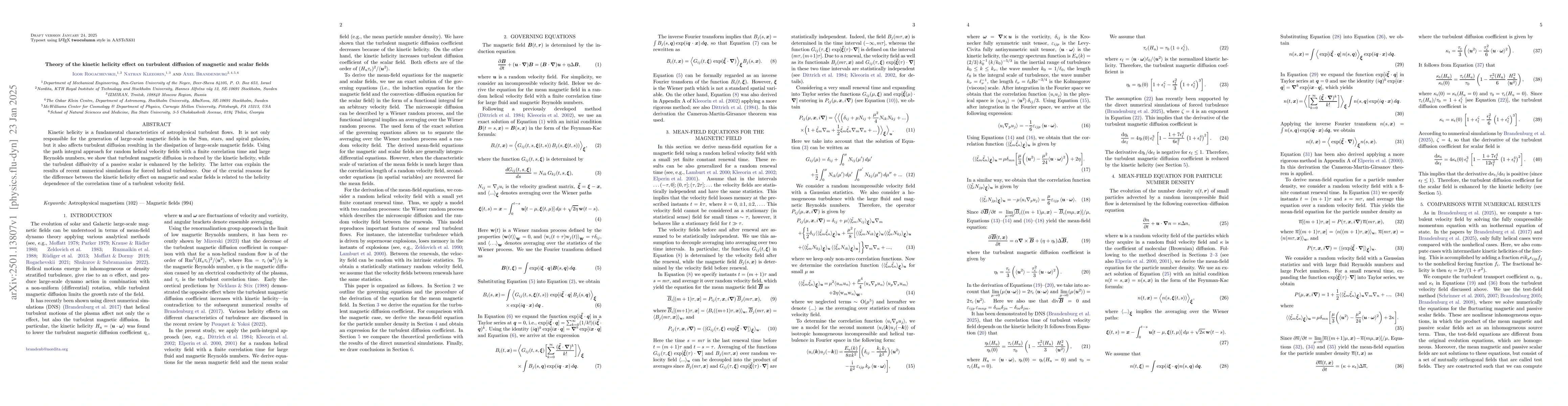 Thumbnail for Theory of the kinetic helicity effect on turbulent diffusion of magnetic
  and scalar fields