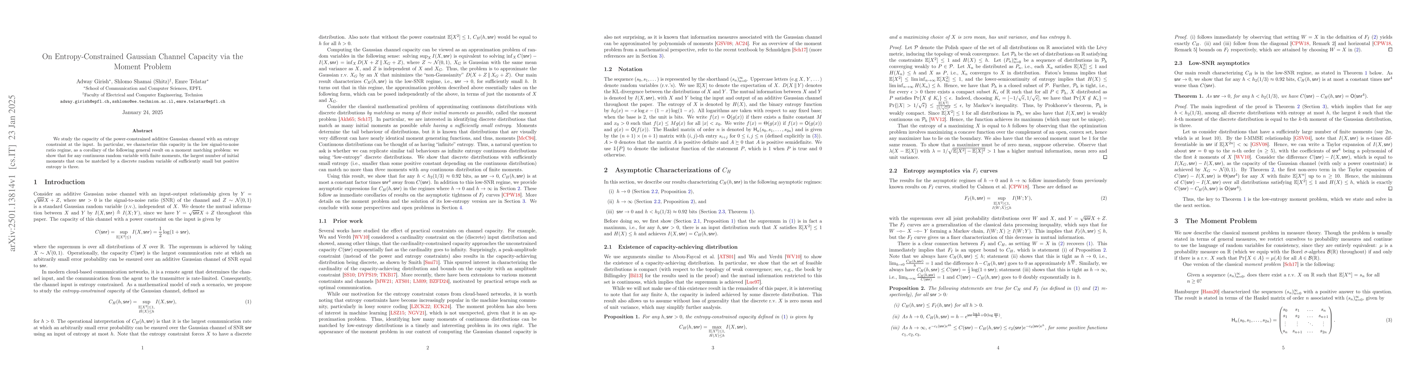 Thumbnail for On entropy-constrained Gaussian channel capacity via the moment problem