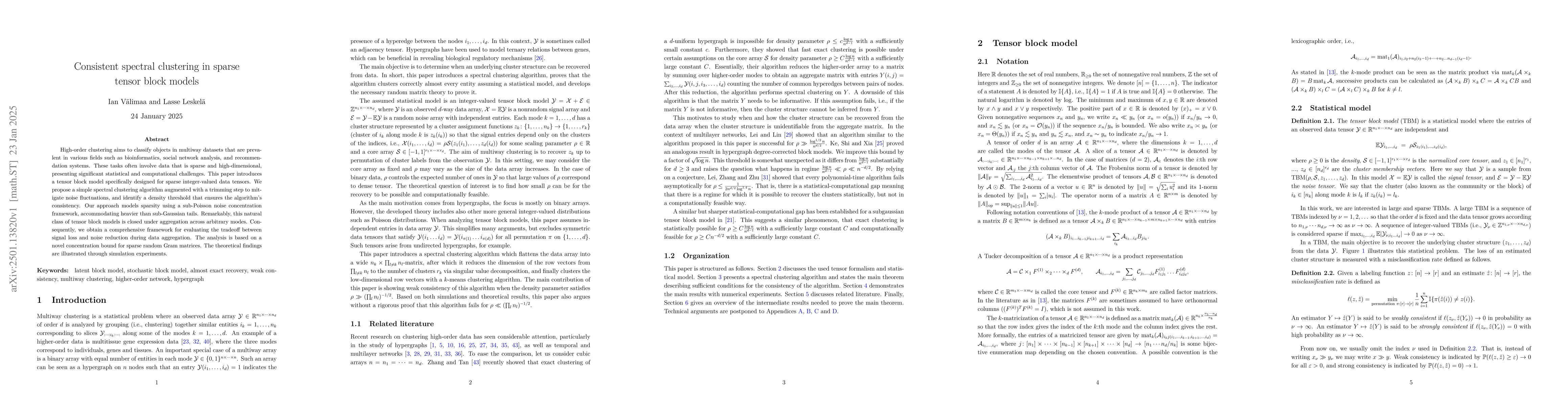 Thumbnail for Consistent spectral clustering in sparse tensor block models