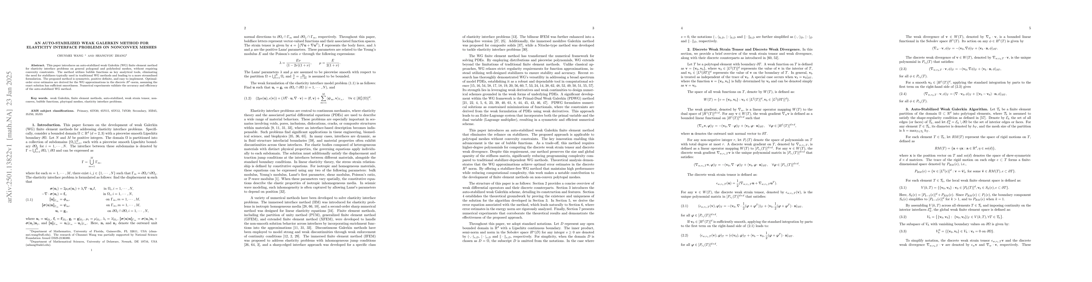 Thumbnail for An Auto-Stabilized Weak Galerkin Method for Elasticity Interface
  Problems on Nonconvex Meshes