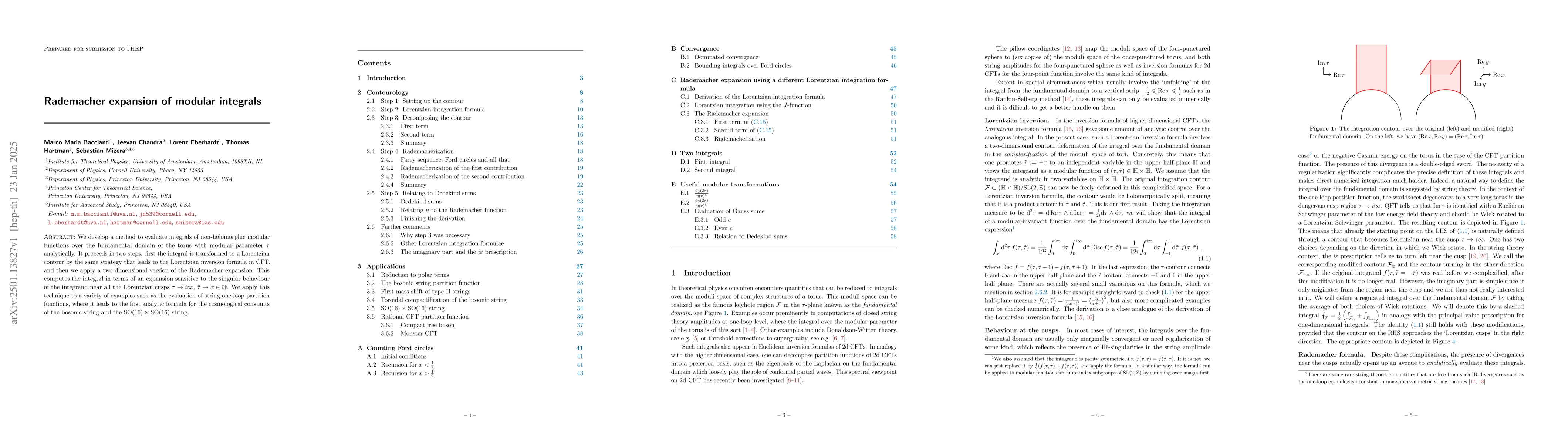 Thumbnail for Rademacher expansion of modular integrals