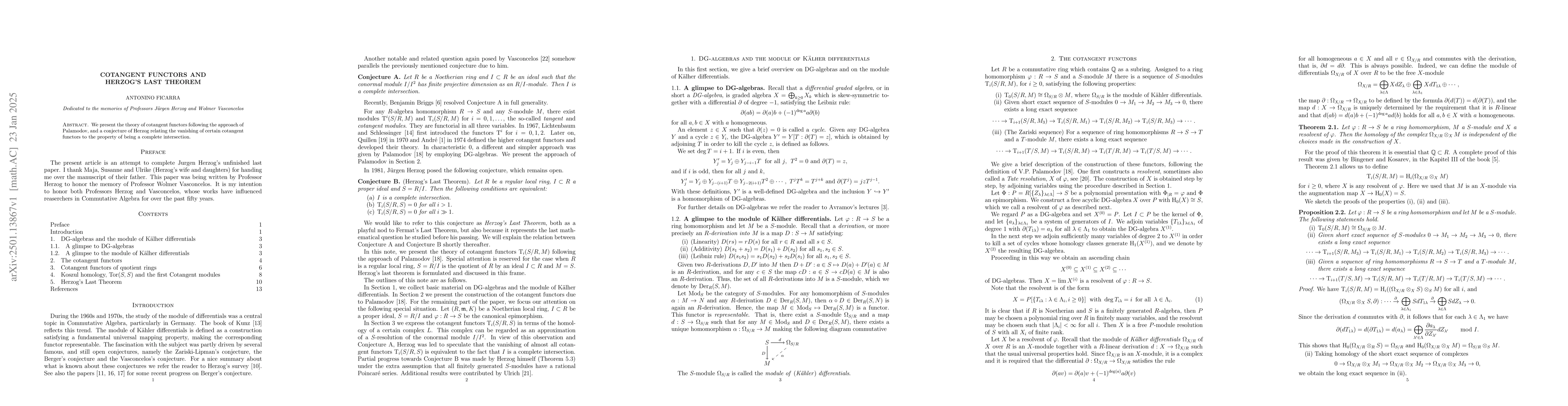 Thumbnail for Cotangent functors and Herzog's last theorem
