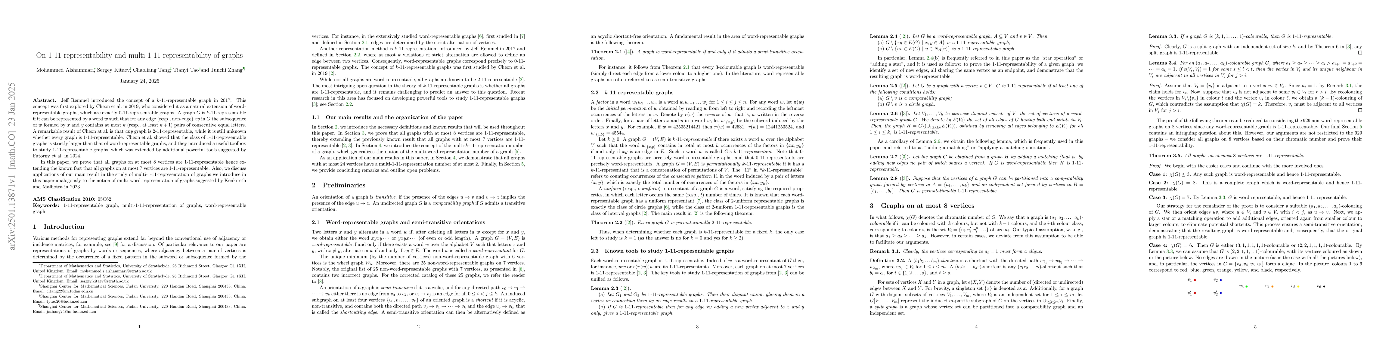 Thumbnail for On 1-11-representability and multi-1-11-representability of graphs