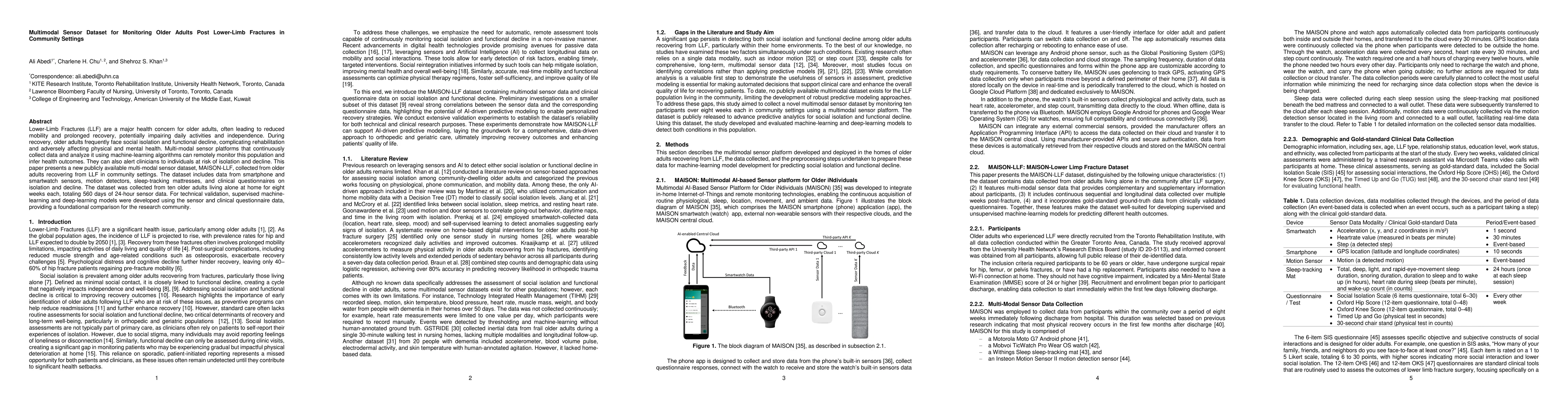 Thumbnail for Multimodal Sensor Dataset for Monitoring Older Adults Post Lower-Limb
  Fractures in Community Settings