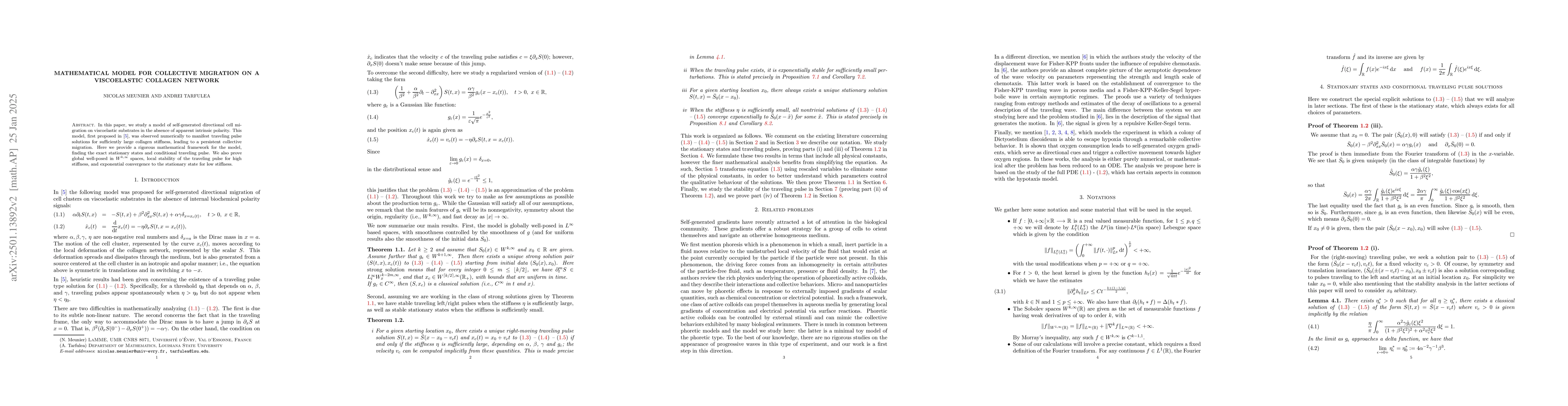 Thumbnail for Mathematical model for collective migration on a viscoelastic collagen
  network