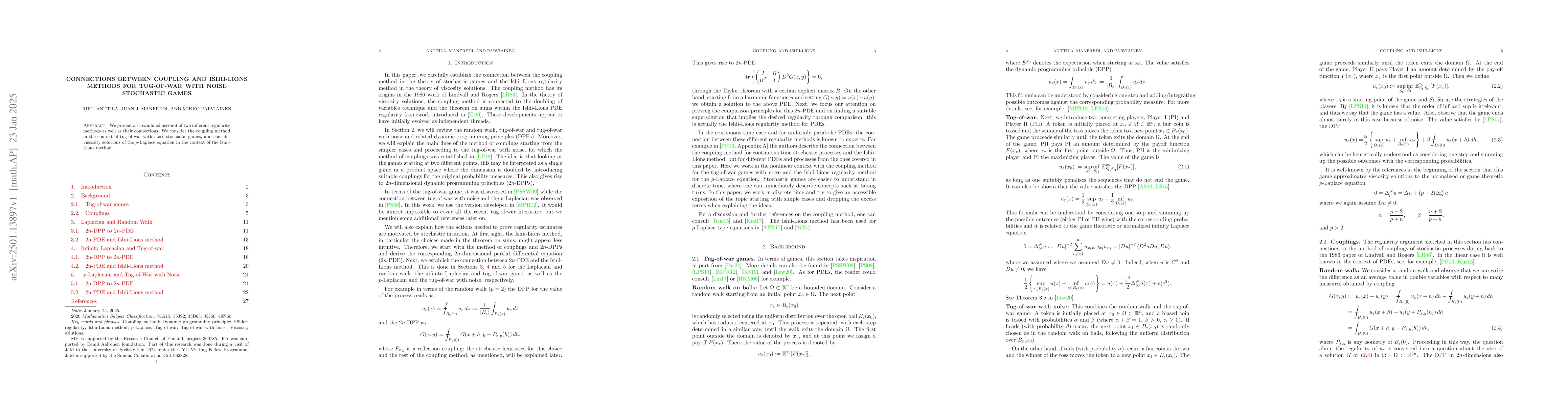Thumbnail for Connections between coupling and Ishii-Lions methods for tug-of-war with
  noise stochastic games