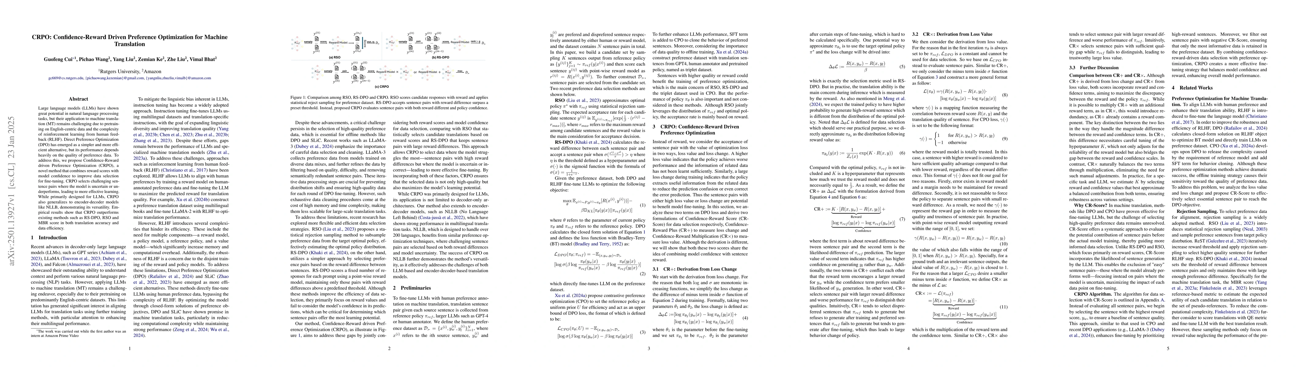 Thumbnail for CRPO: Confidence-Reward Driven Preference Optimization for Machine
  Translation