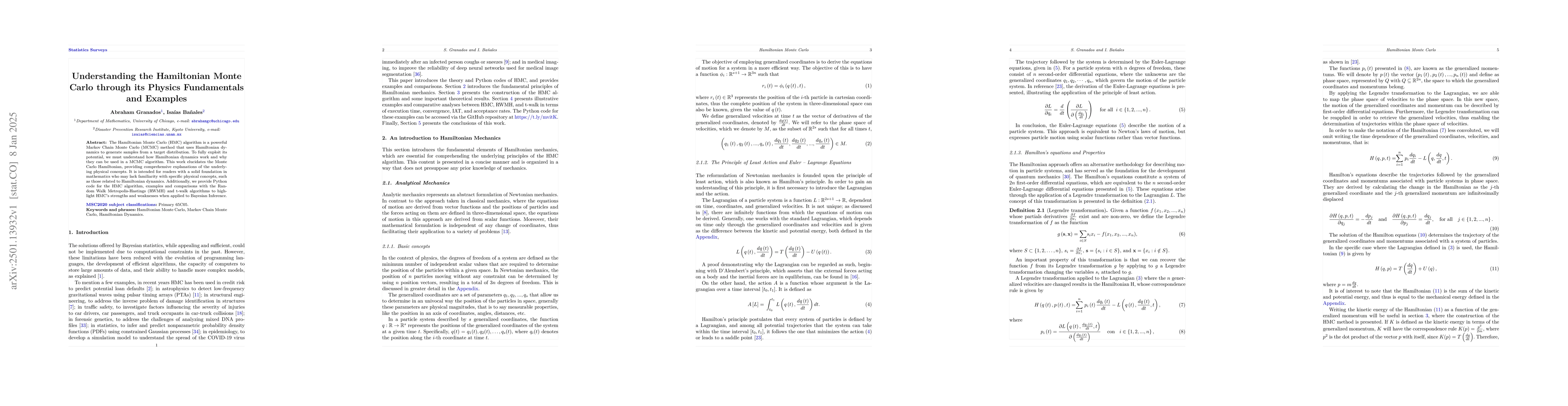 Thumbnail for Understanding the Hamiltonian Monte Carlo through its Physics
  Fundamentals and Examples