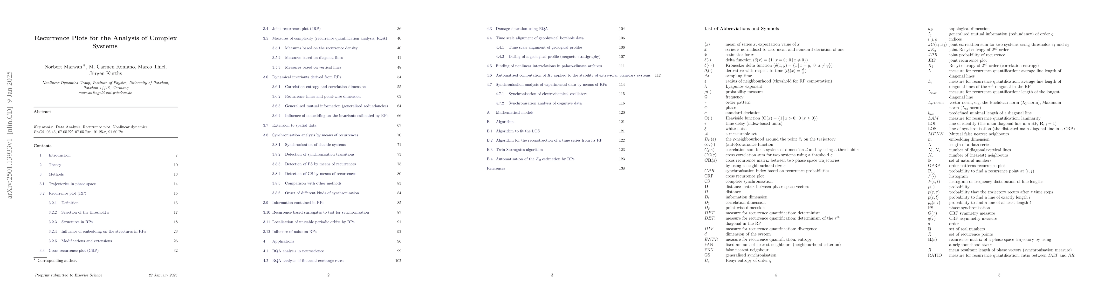Thumbnail for Recurrence Plots for the Analysis of Complex Systems