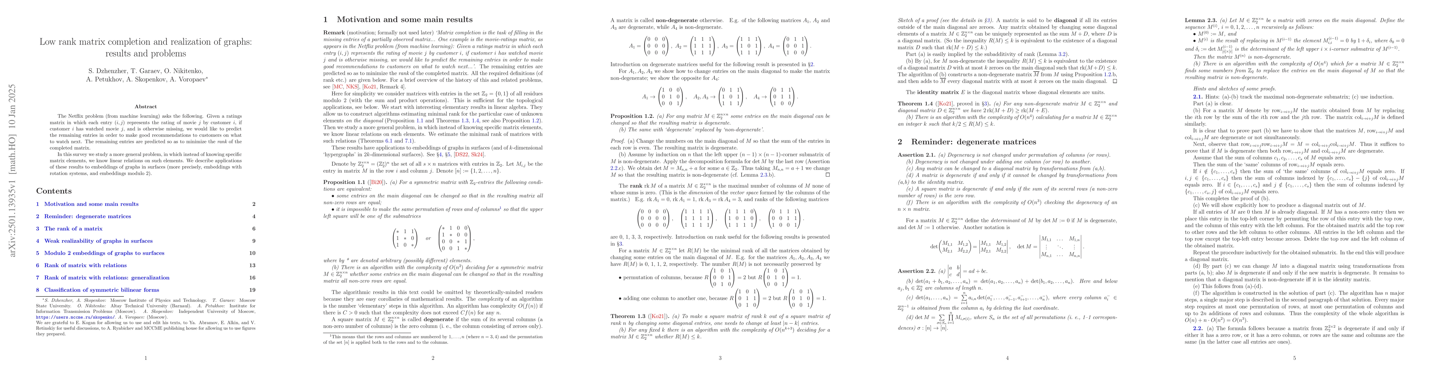 Thumbnail for Low rank matrix completion and realization of graphs: results and
  problems