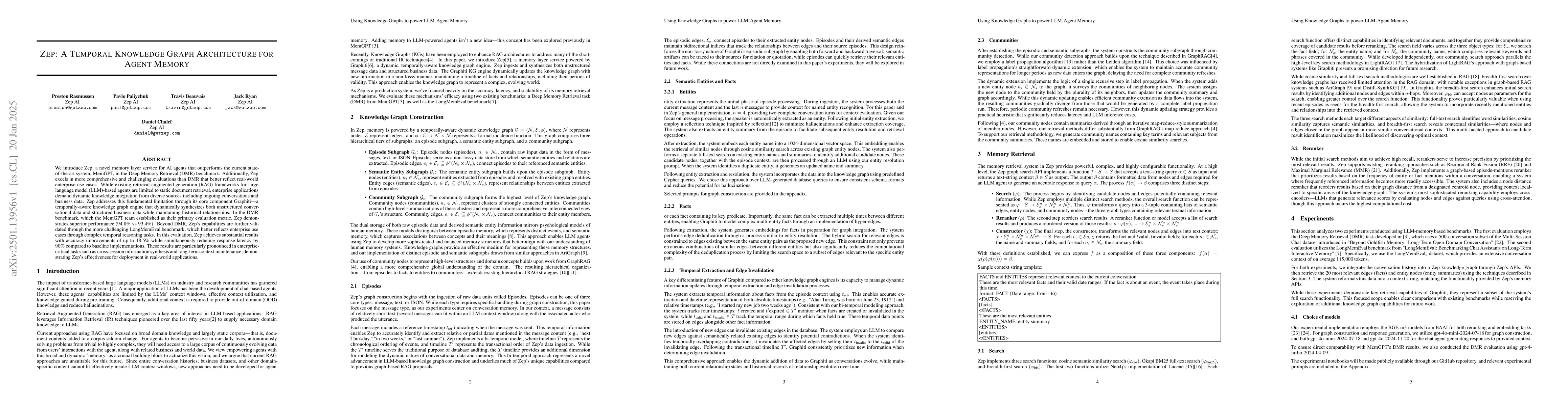 Thumbnail for Zep: A Temporal Knowledge Graph Architecture for Agent Memory