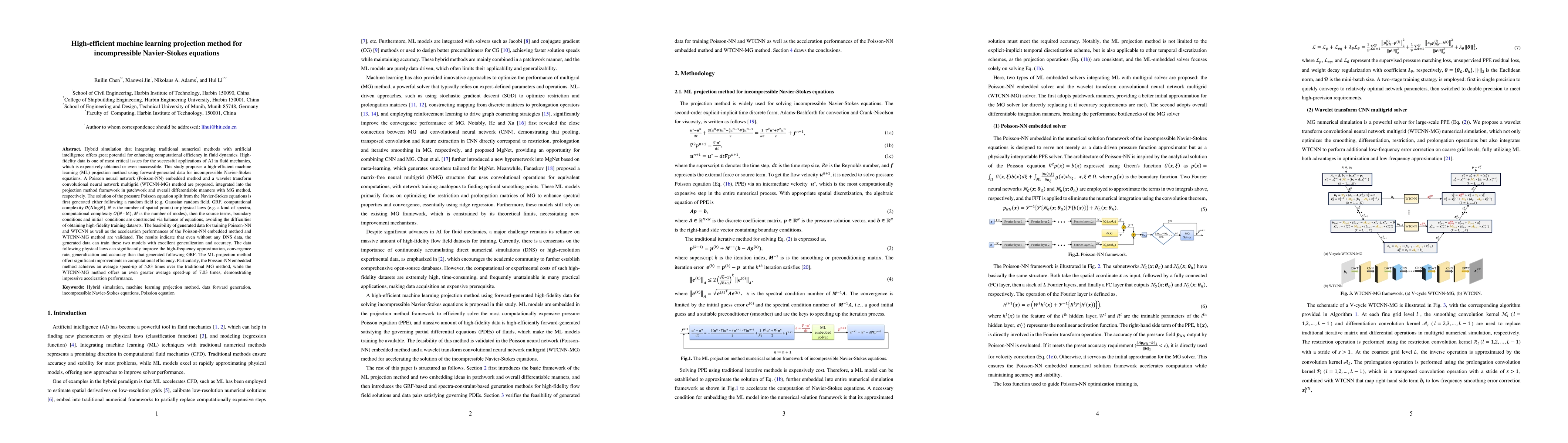 Thumbnail for High-efficient machine learning projection method for incompressible
  Navier-Stokes equations