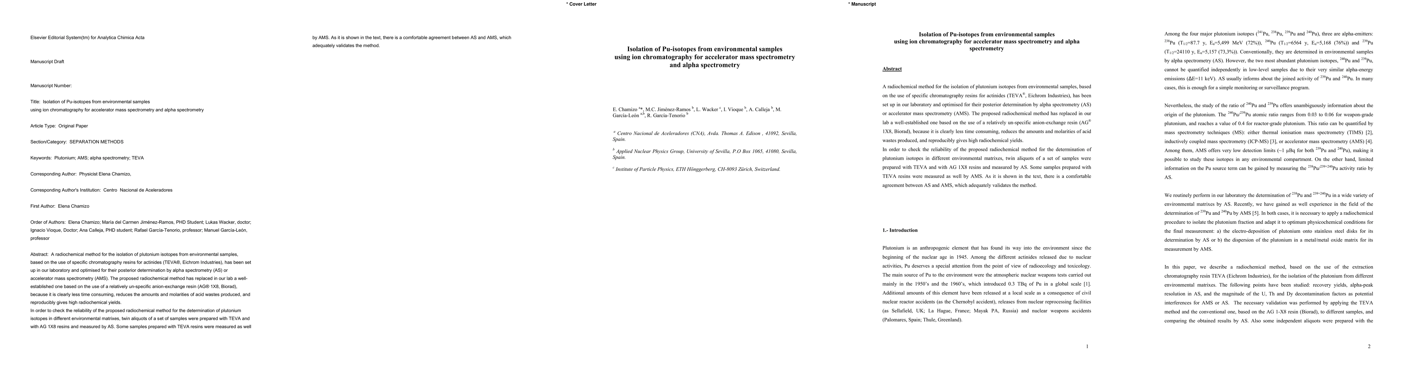 Thumbnail for Isolation of Pu-isotopes from environmental samples using ion
  chromatography for accelerator mass spectrometry and alpha spectrometry