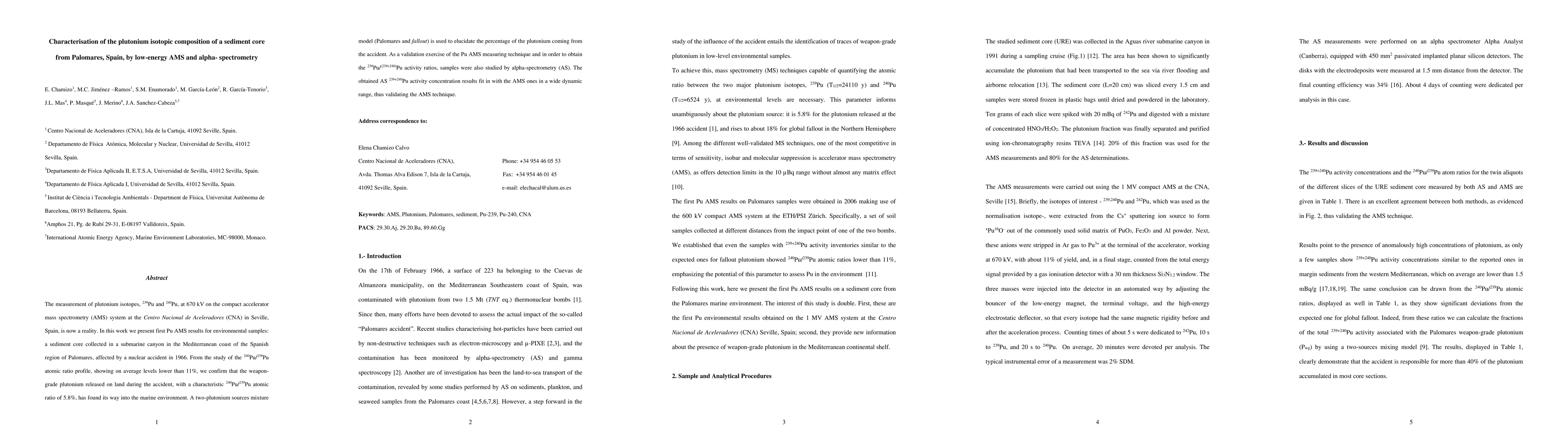 Thumbnail for Characterisation of the plutonium isotopic composition of a sediment
  core from Palomares, Spain, by low-energy AMS and alpha-spectrometry
