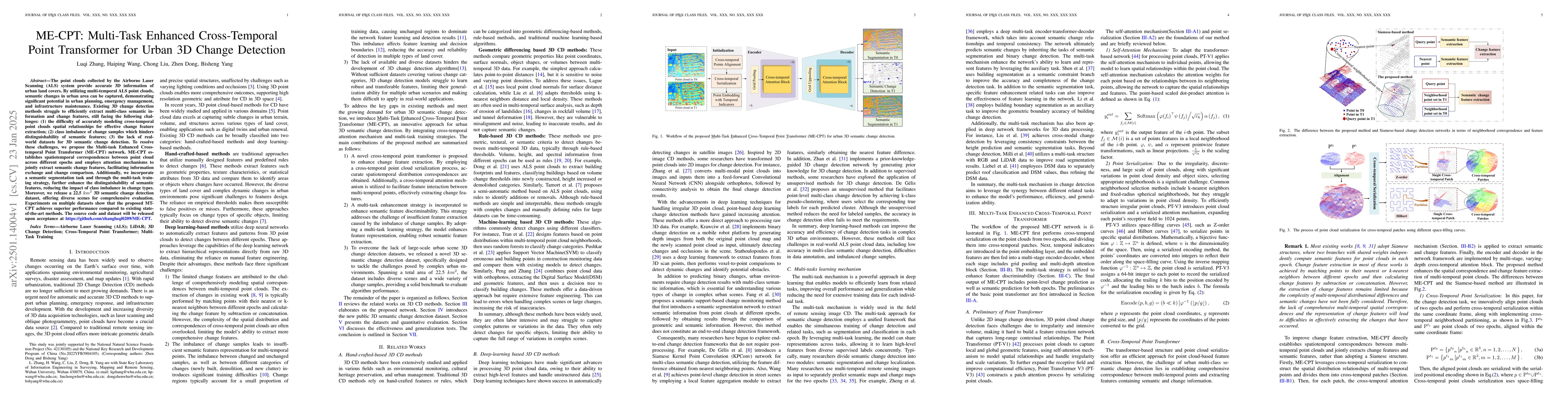 Thumbnail for ME-CPT: Multi-Task Enhanced Cross-Temporal Point Transformer for Urban
  3D Change Detection