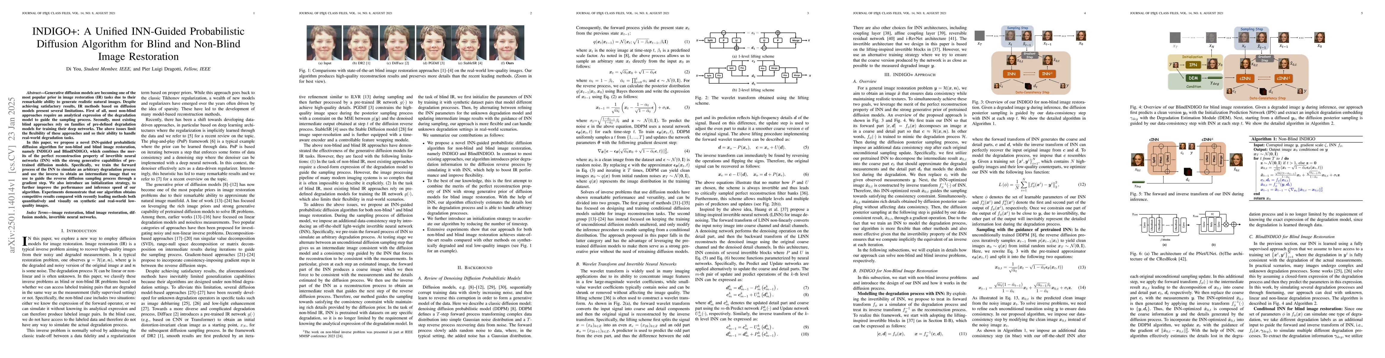 Thumbnail for INDIGO+: A Unified INN-Guided Probabilistic Diffusion Algorithm for
  Blind and Non-Blind Image Restoration