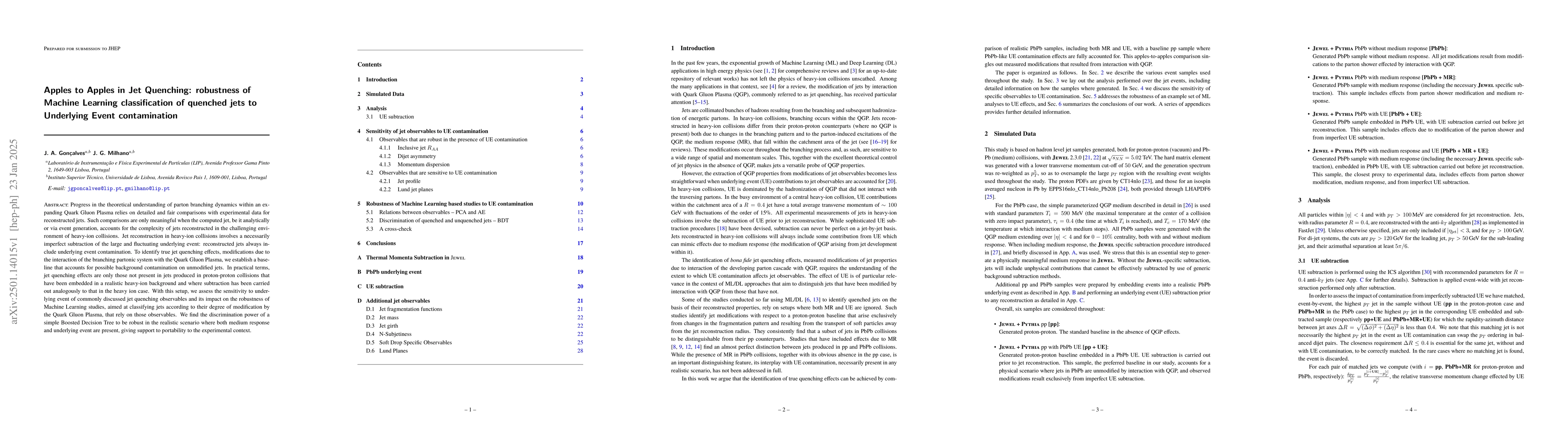 Thumbnail for Apples to Apples in Jet Quenching: robustness of Machine Learning
  classification of quenched jets to Underlying Event contamination