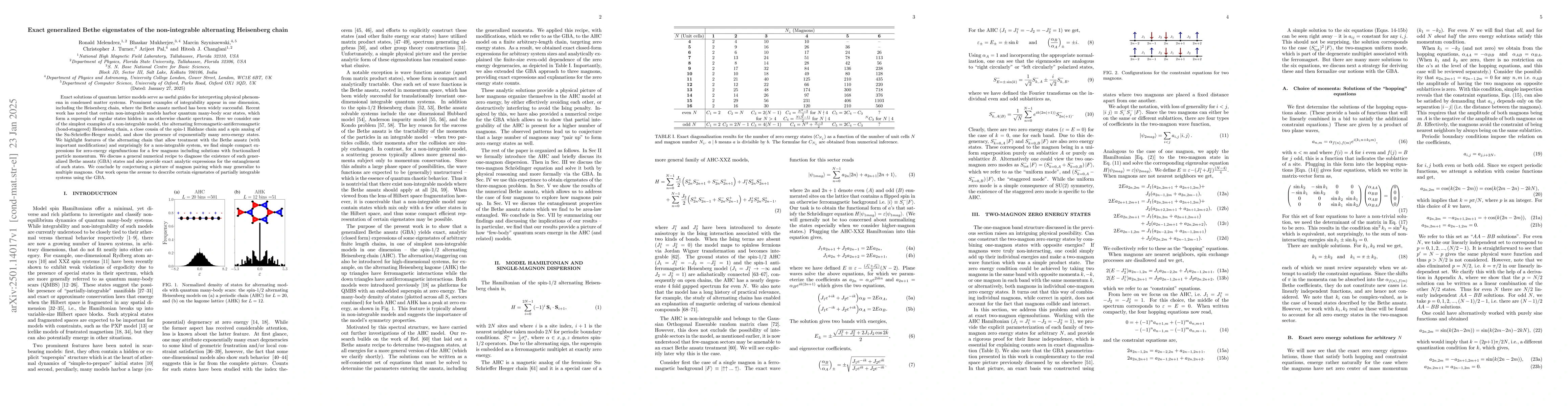 Thumbnail for Exact generalized Bethe eigenstates of the non-integrable alternating
  Heisenberg chain
