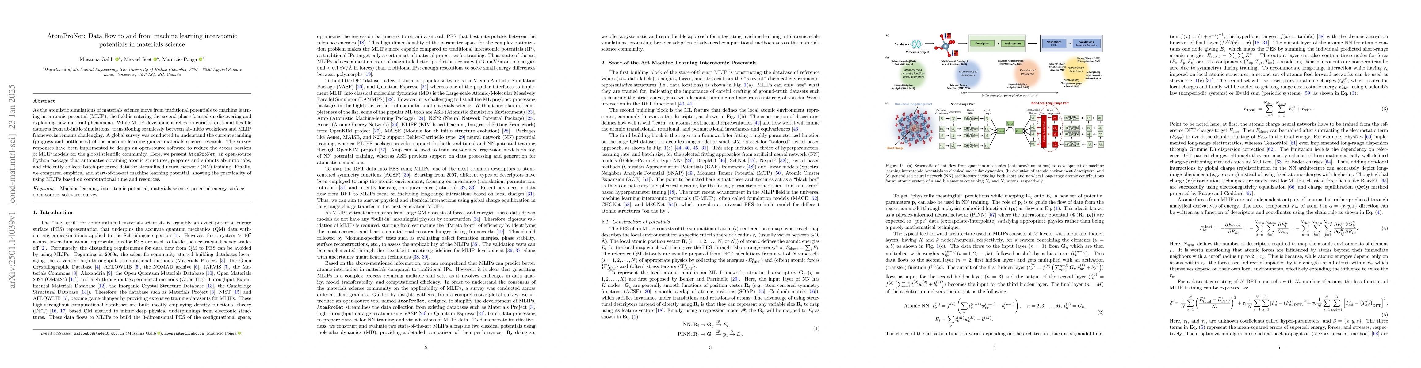 Thumbnail for AtomProNet: Data flow to and from machine learning interatomic
  potentials in materials science