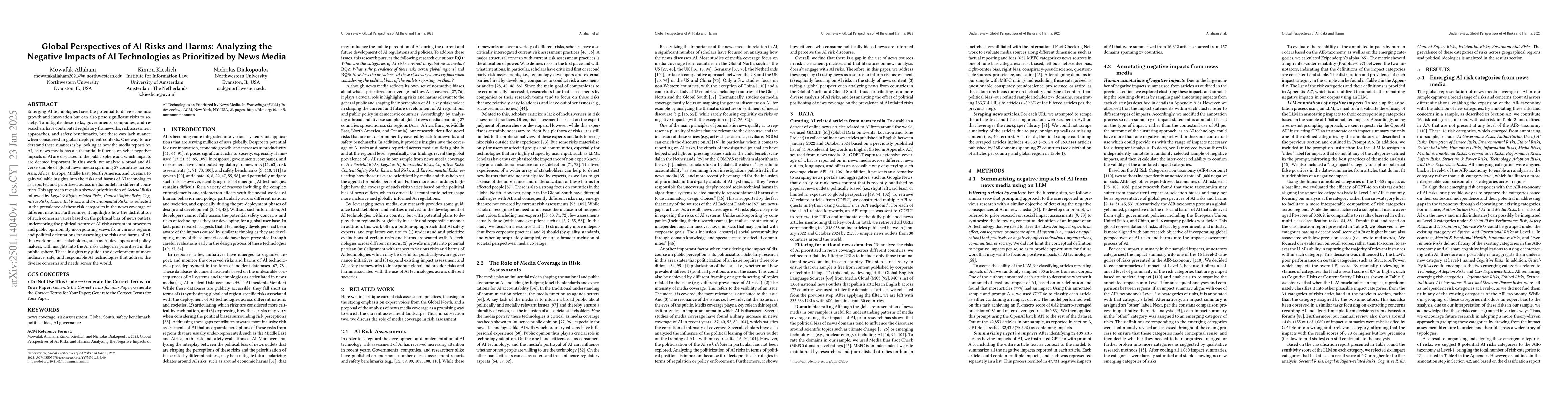 Thumbnail for Global Perspectives of AI Risks and Harms: Analyzing the Negative
  Impacts of AI Technologies as Prioritized by News Media