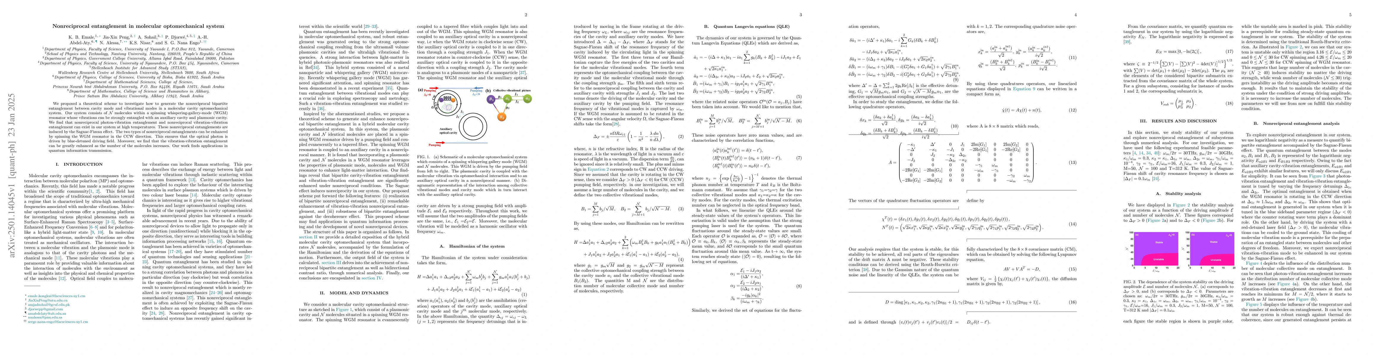 Thumbnail for Nonreciprocal entanglement in molecular optomechanical system