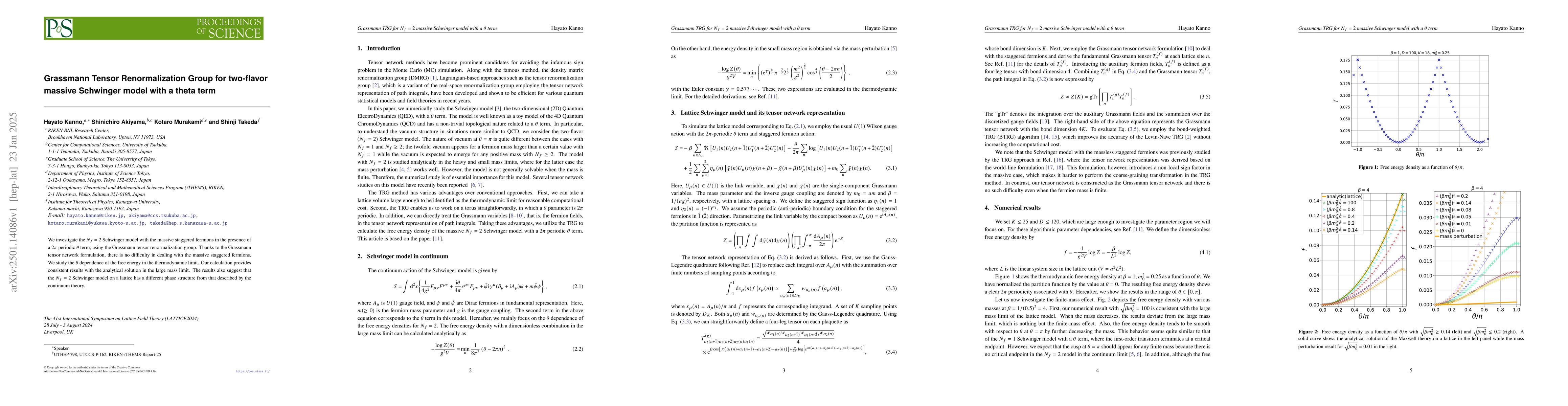 Thumbnail for Grassmann Tensor Renormalization Group for two-flavor massive Schwinger
  model with a theta term