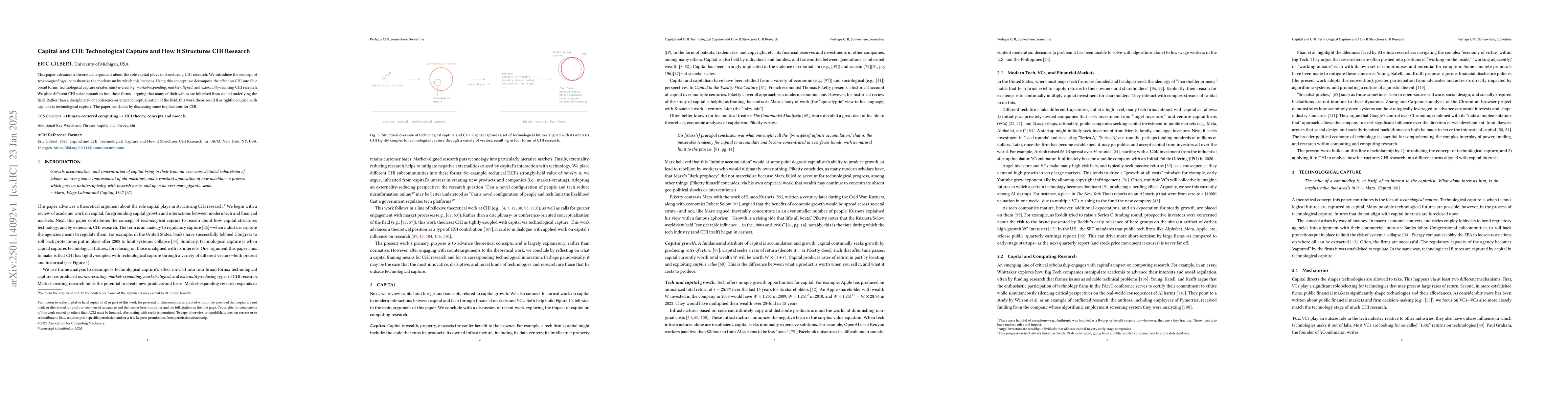 Thumbnail for Capital and CHI: Technological Capture and How It Structures CHI
  Research
