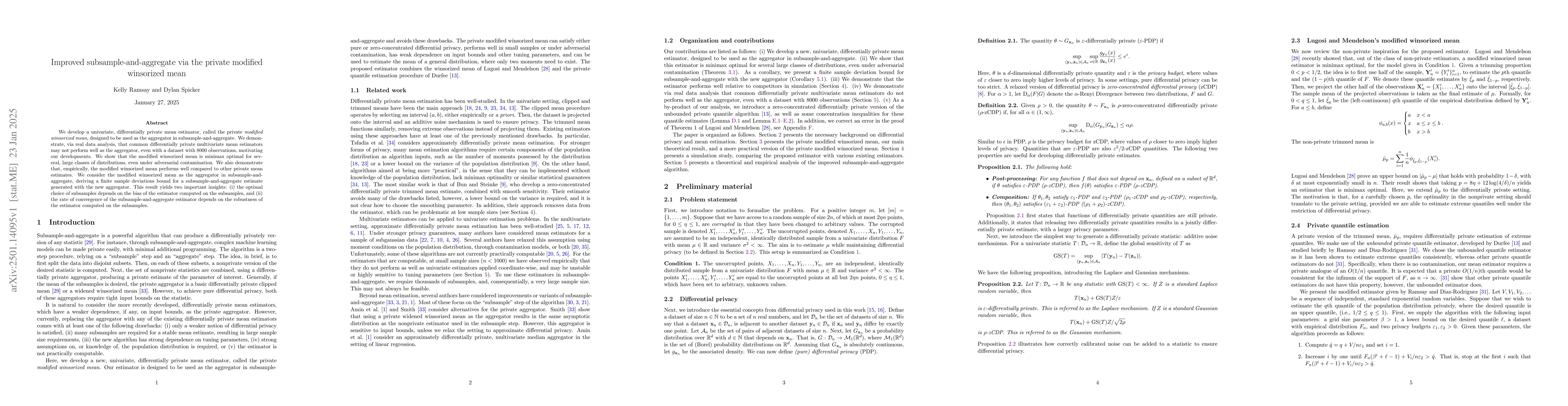 Thumbnail for Improved subsample-and-aggregate via the private modified winsorized
  mean