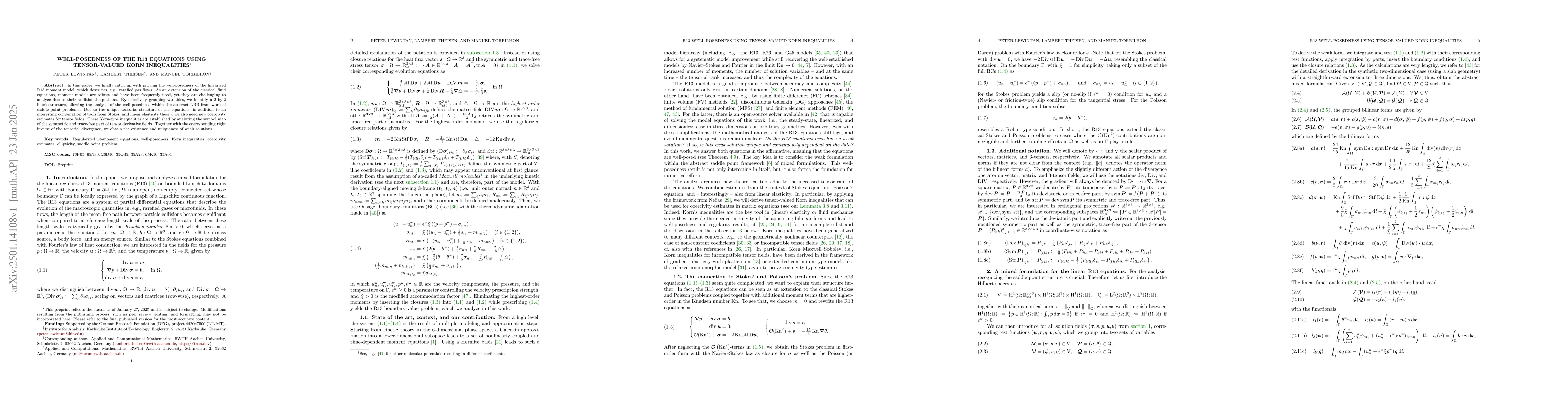 Thumbnail for Well-Posedness of the R13 Equations Using Tensor-Valued Korn
  Inequalities