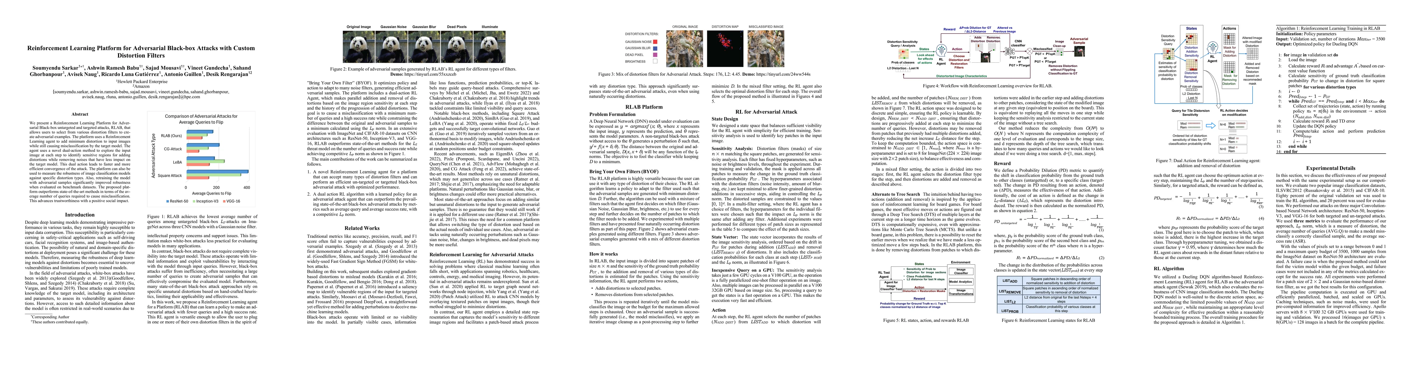 Thumbnail for Reinforcement Learning Platform for Adversarial Black-box Attacks with
  Custom Distortion Filters