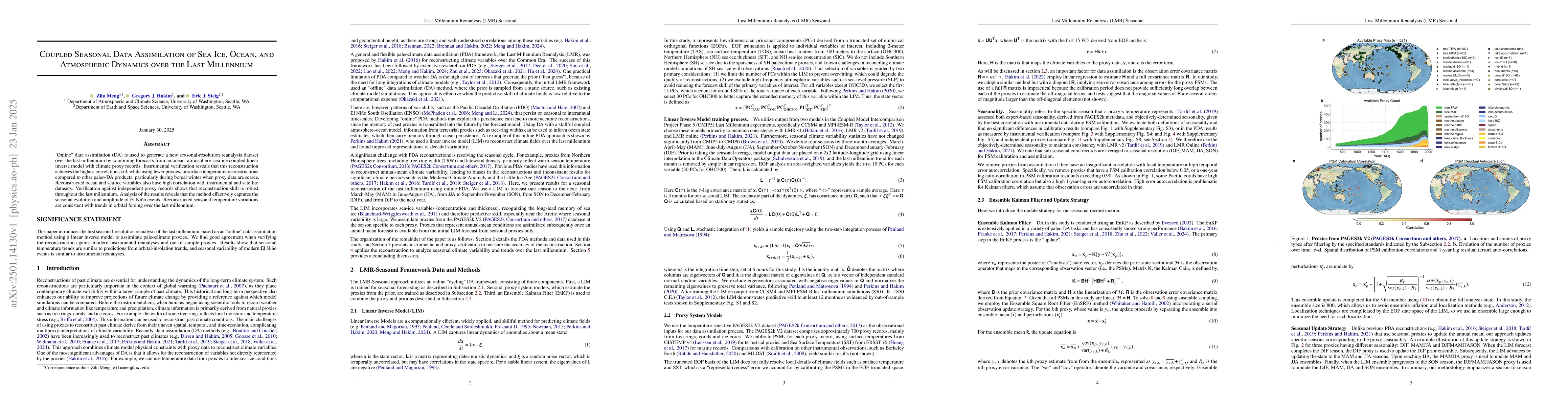 Thumbnail for Coupled Seasonal Data Assimilation of Sea Ice, Ocean, and Atmospheric
  Dynamics over the Last Millennium