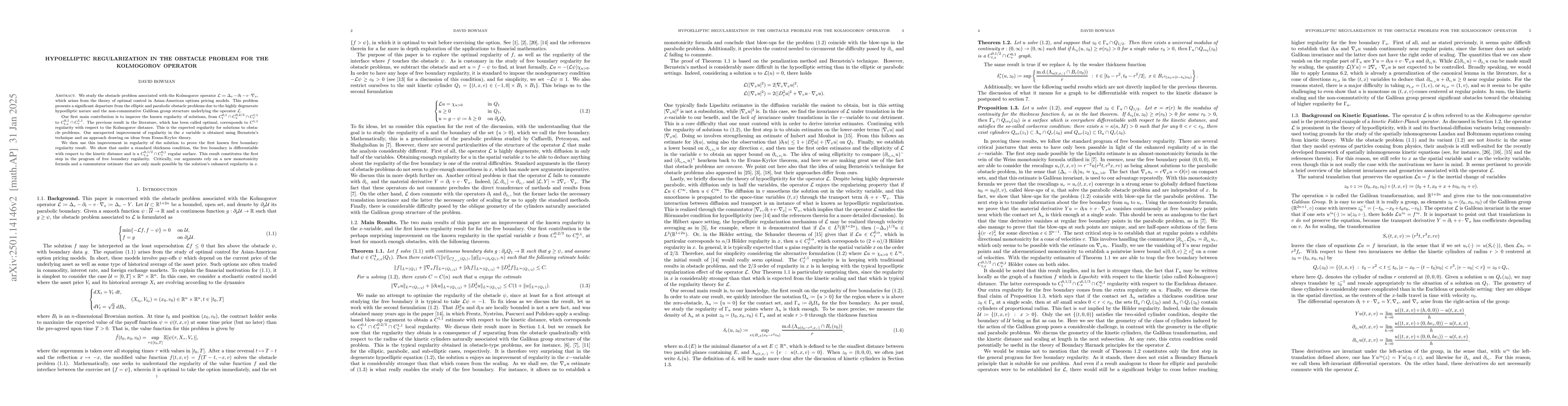 Thumbnail for Hypoelliptic Regularization in the Obstacle Problem for the Kolmogorov
  Operator