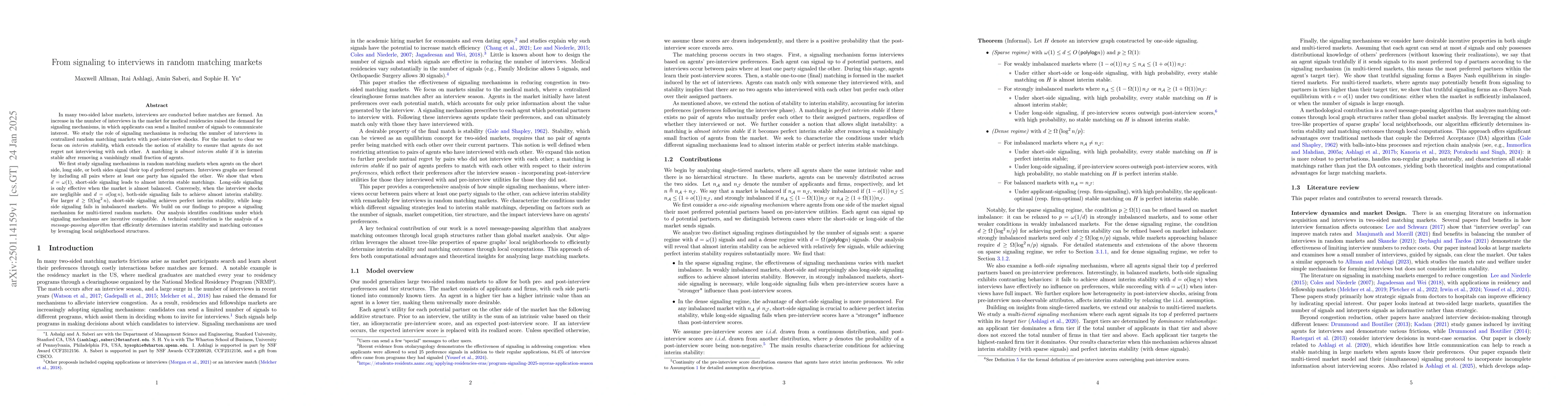 Thumbnail for From signaling to interviews in random matching markets