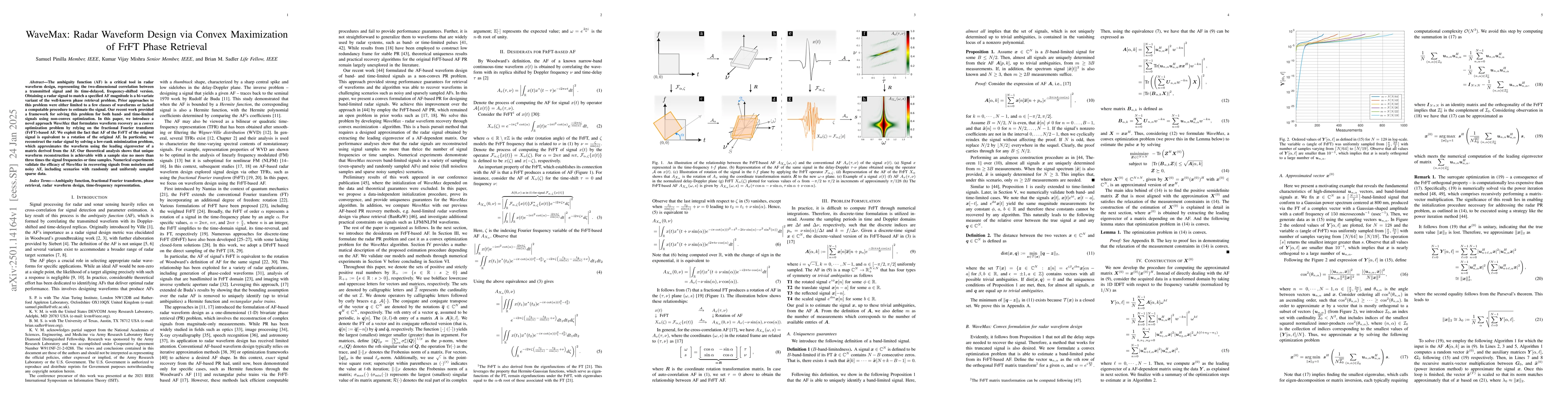Thumbnail for WaveMax: Radar Waveform Design via Convex Maximization of FrFT Phase
  Retrieval