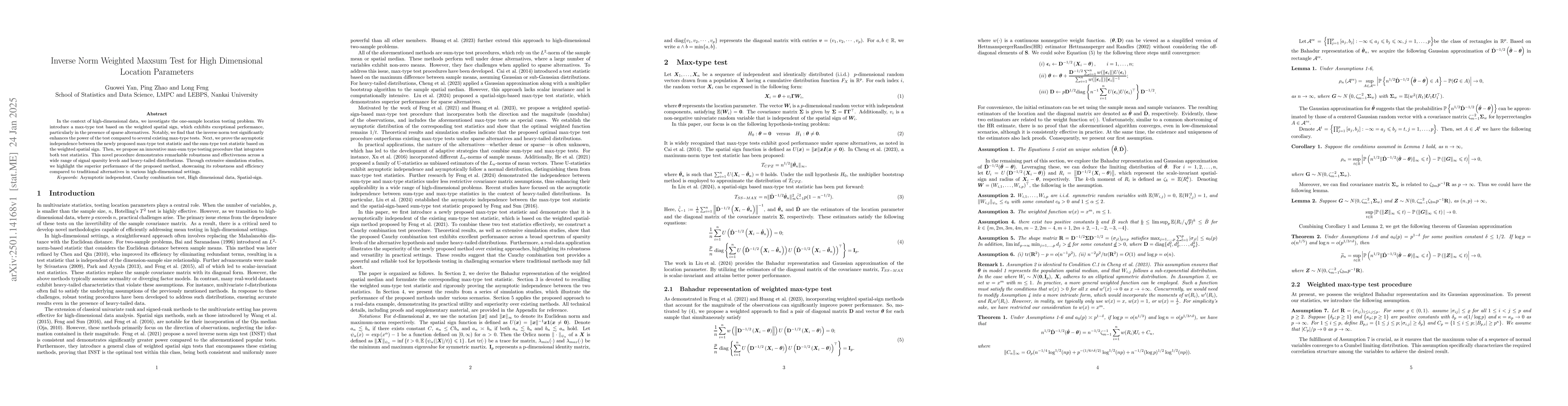 Thumbnail for Inverse Norm Weighted Maxsum Test for High Dimensional Location
  Parameters