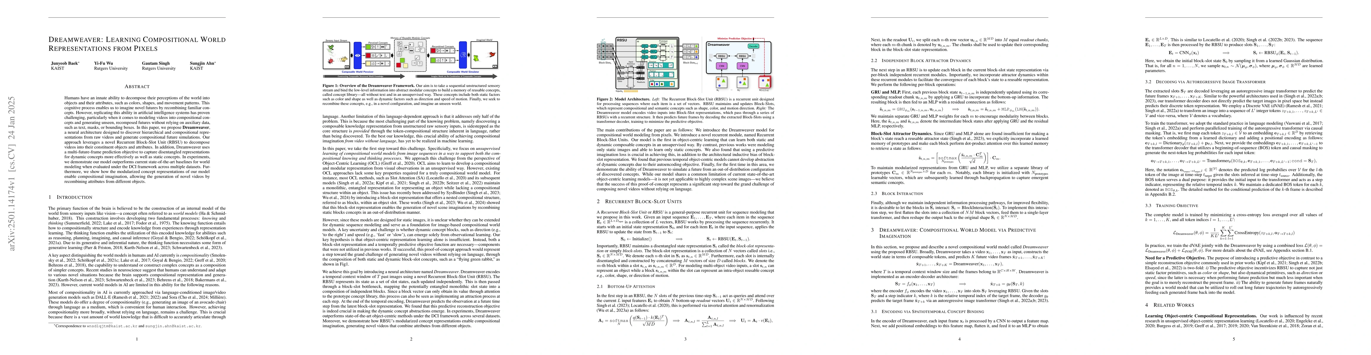 Thumbnail for Dreamweaver: Learning Compositional World Representations from Pixels