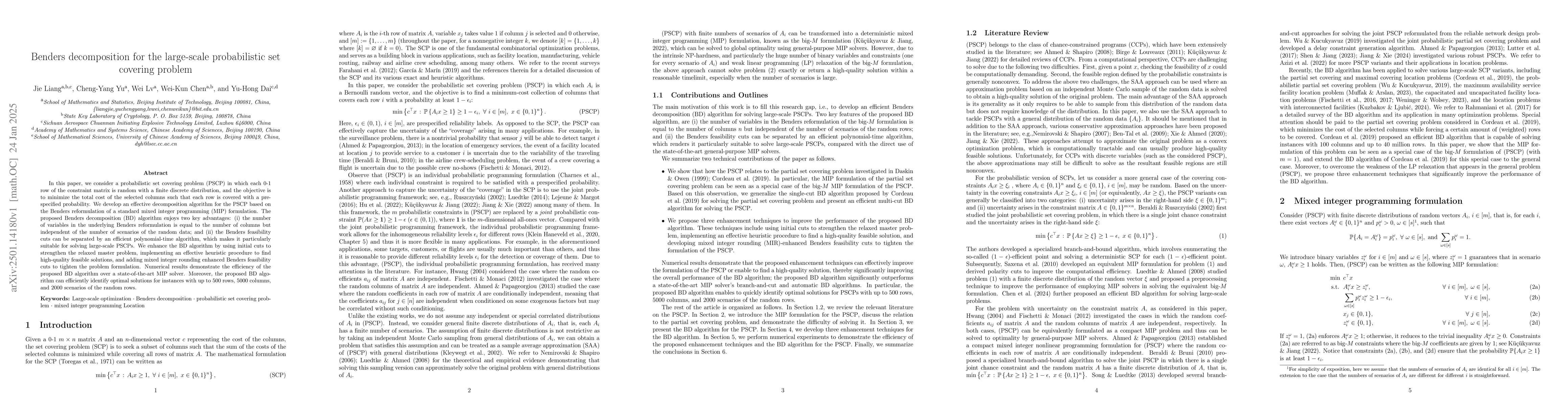 Thumbnail for Benders decomposition for the large-scale probabilistic set covering
  problem