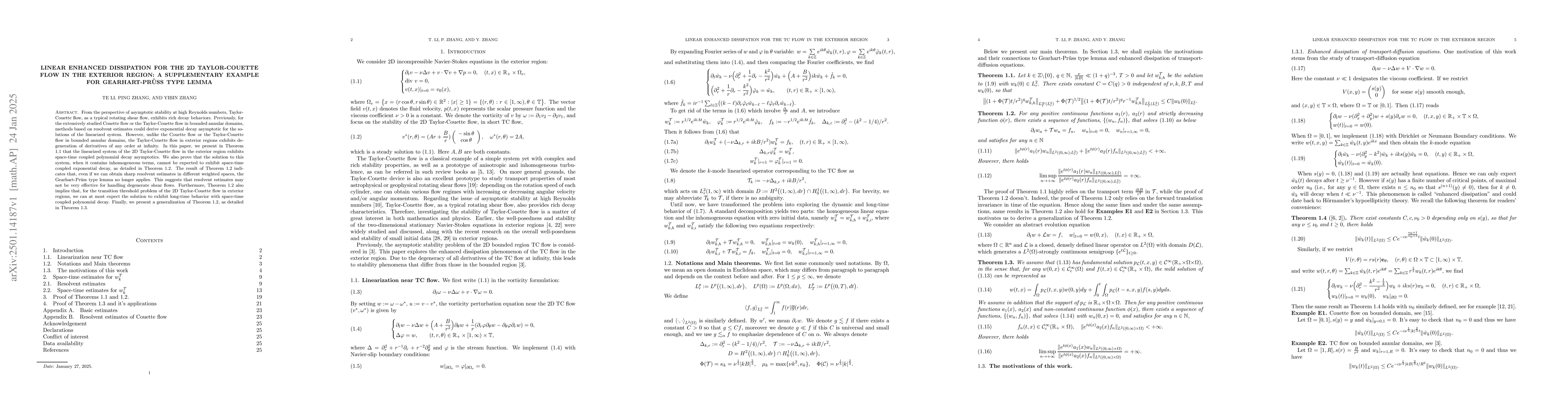 Thumbnail for Linear enhanced dissipation for the 2D Taylor-Couette flow in the
  exterior region: A supplementary example for Gearhart-Prüss type lemma