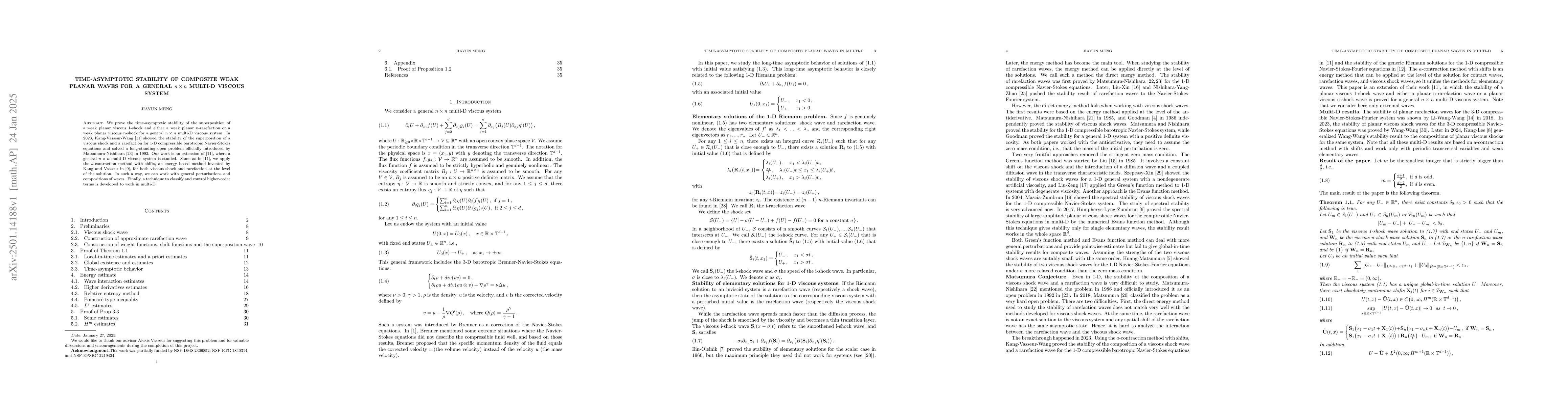 Thumbnail for Time-asymptotic stability of composite weak planar waves for a general
  $n\times n$ multi-D viscous system