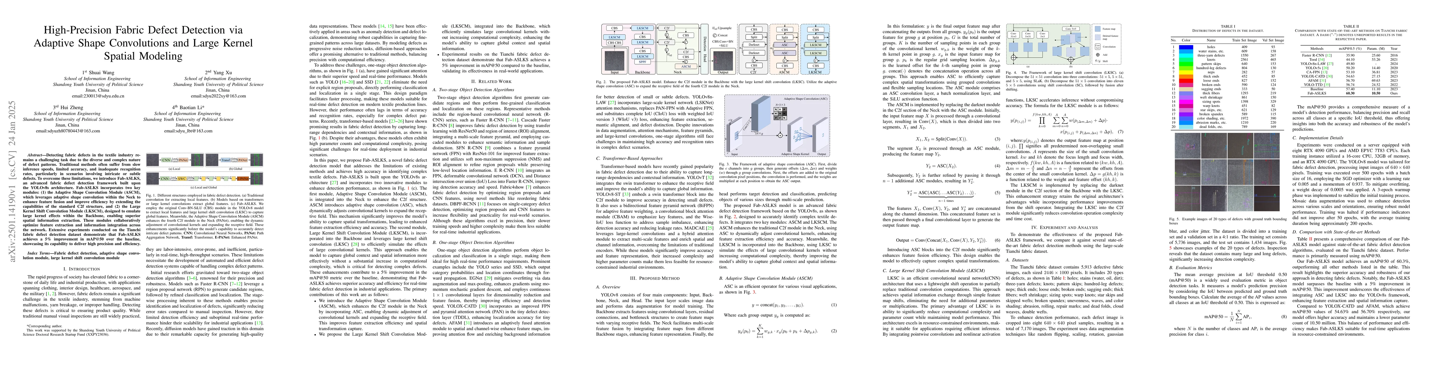 Thumbnail for High-Precision Fabric Defect Detection via Adaptive Shape Convolutions
  and Large Kernel Spatial Modeling