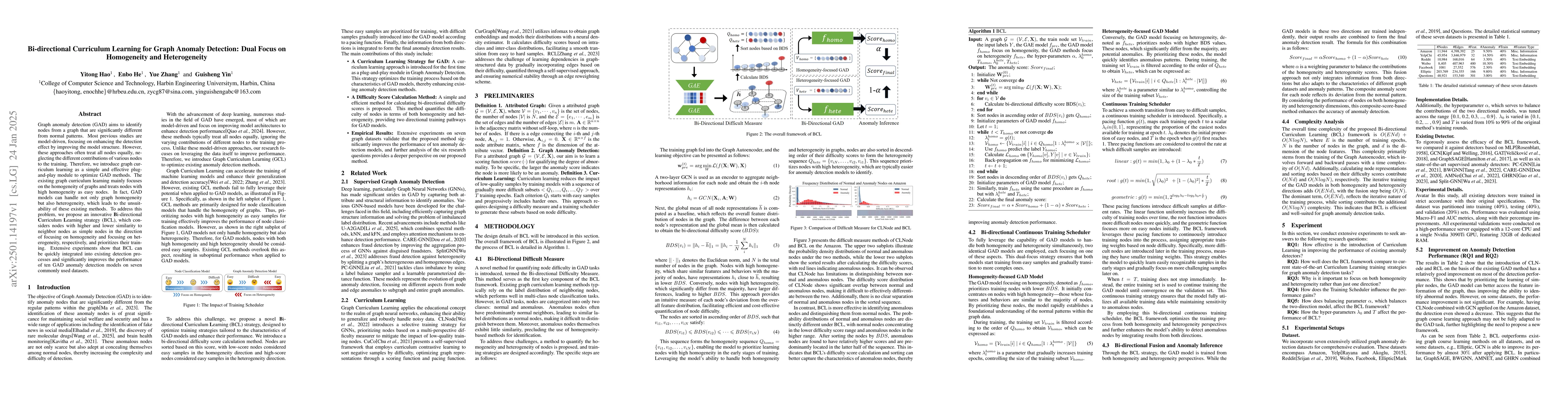 Thumbnail for Bi-directional Curriculum Learning for Graph Anomaly Detection: Dual
  Focus on Homogeneity and Heterogeneity