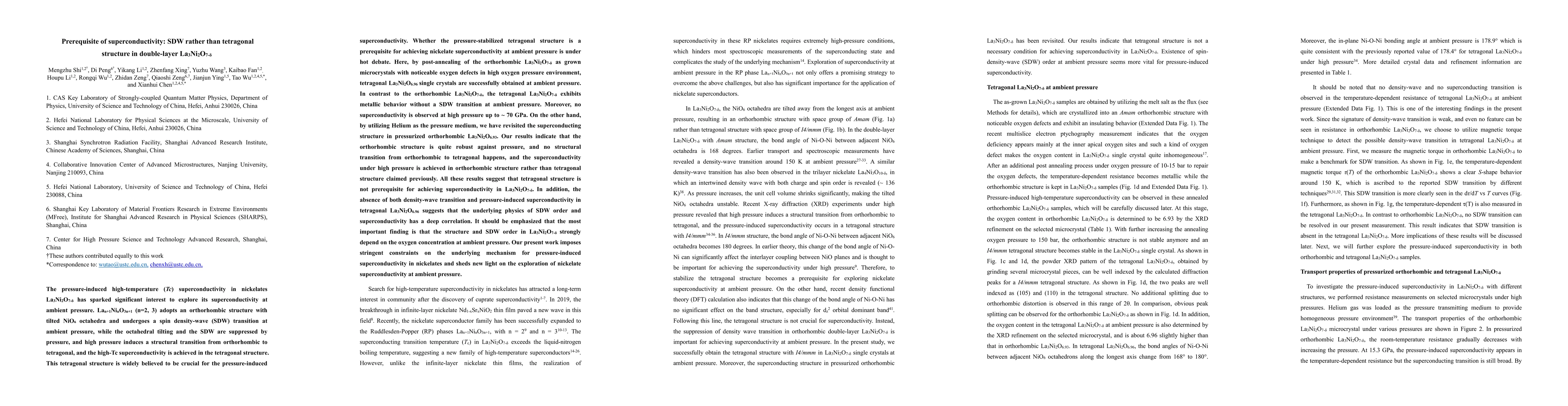 Thumbnail for Prerequisite of superconductivity: SDW rather than tetragonal structure
  in double-layer La3Ni2O7-x