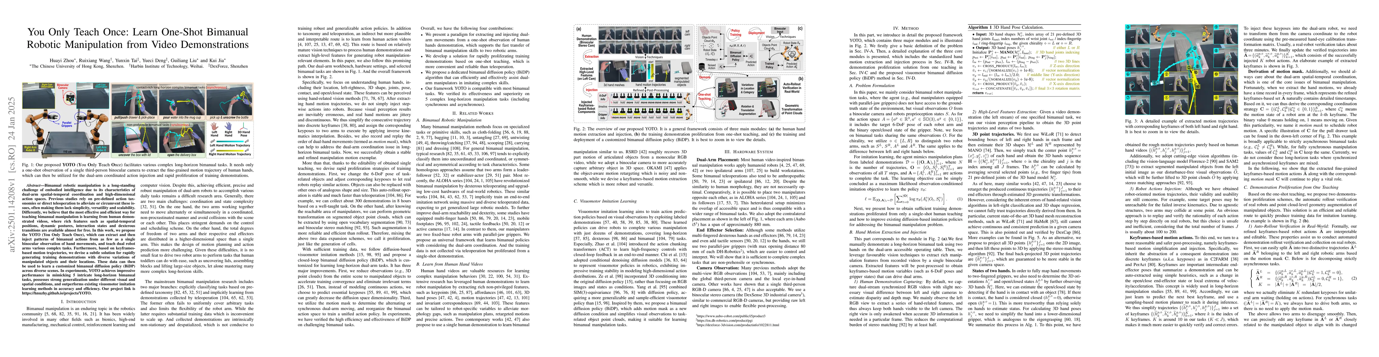 Thumbnail for You Only Teach Once: Learn One-Shot Bimanual Robotic Manipulation from
  Video Demonstrations