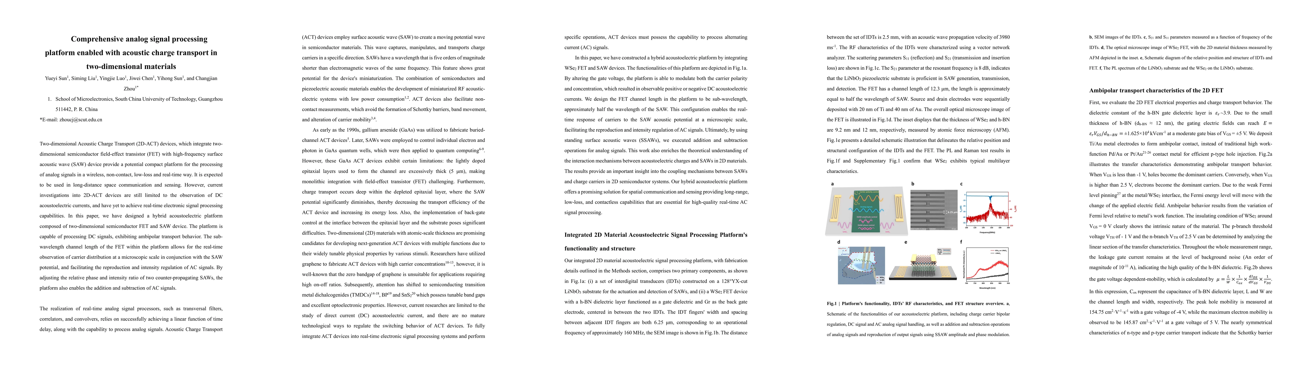 Thumbnail for Comprehensive Analog Signal Processing Platform Enabled with Acoustic
  Charge Transport in Two-dimensional Materials