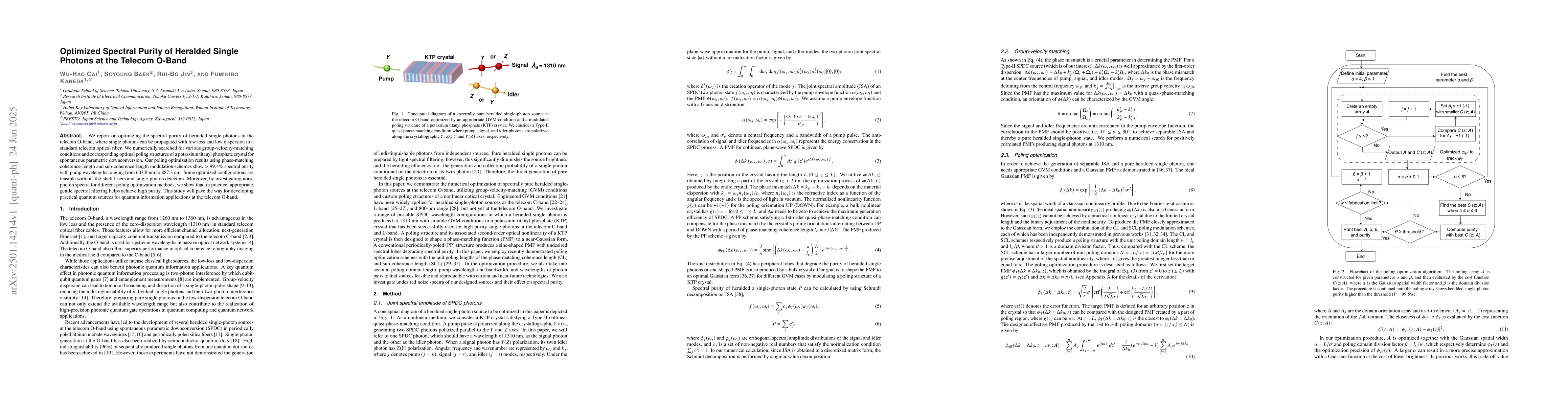 Thumbnail for Optimized Spectral Purity of Heralded Single Photons at the Telecom
  O-Band